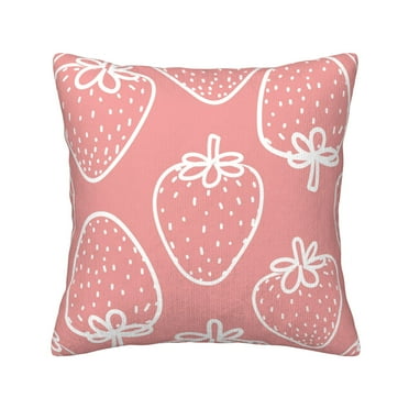 ZNDUO Square Home Decorative Throw Pillows, Corduroy Pink Cartoon Strawberry Texture Pattern Couch Pillows, Throw Pillows for Bed, 16"x16"