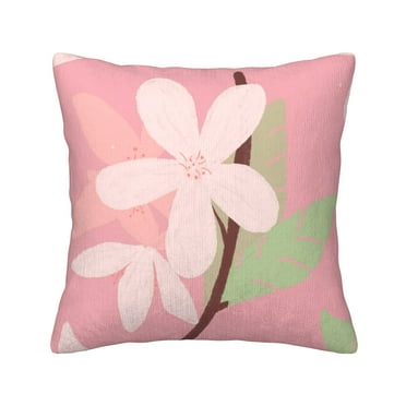 ZNDUO Square Home Decorative Throw Pillows, Corduroy Pink Painted Flowers Pattern Couch Pillows, Throw Pillows for Bed, 16"x16"