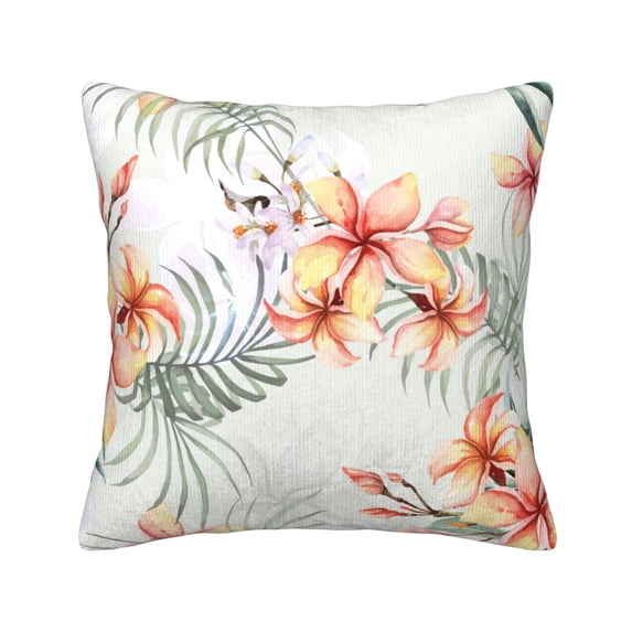 ZNDUO Square Home Decorative Throw Pillows, Corduroy Spring Vintage Watercolor Flowers Pattern Couch Pillows, Throw Pillows for Bed, 16"x16"