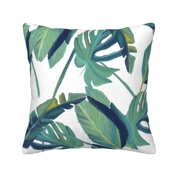 ZNDUO Square Home Decorative Throw Pillows, Corduroy Tropical Green Foliage Pattern Couch Pillows, Throw Pillows for Bed, 18"x18"
