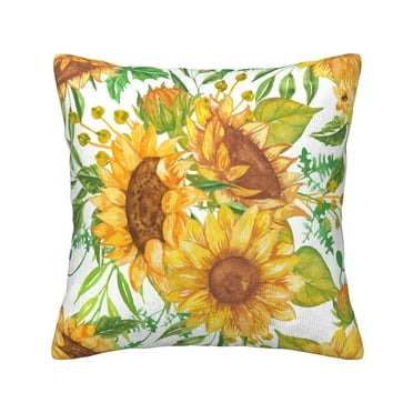ZNDUO Square Home Decorative Throw Pillows, Corduroy Yellow Watercolor Sunflower Doodle Pattern Couch Pillows, Throw Pillows for Bed, 16"x16"
