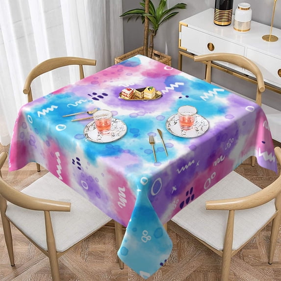 ZNDUO Square Waterproof Table Cloth, Washable Wrinkle Resistant Abstract Color Watercolor Patterns Pattern Polyester Table Cover, 60"x60"