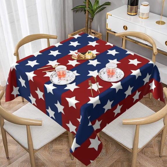 ZNDUO Square Waterproof Table Cloth, Washable Wrinkle Resistant America Striped Map Pattern Polyester Table Cover, 54"x54"