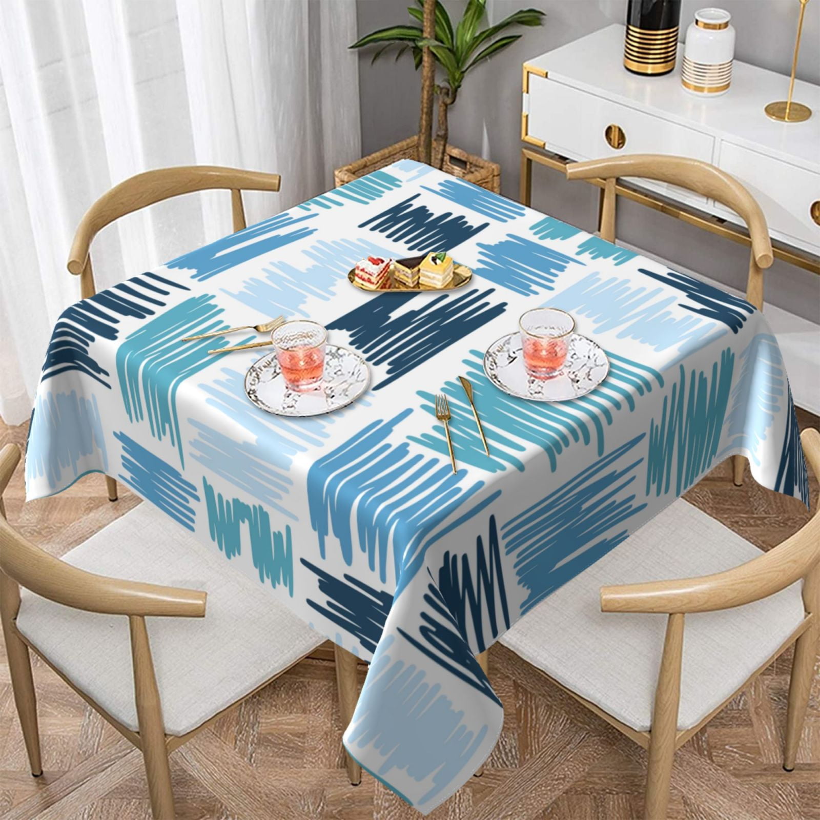 ZNDUO Square Waterproof Table Cloth, Washable Wrinkle Resistant Blue ...