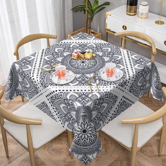 ZNDUO Square Waterproof Table Cloth, Washable Wrinkle Resistant Floral Mandala Texture Abstract Pattern Polyester Table Cover, 60"x60"