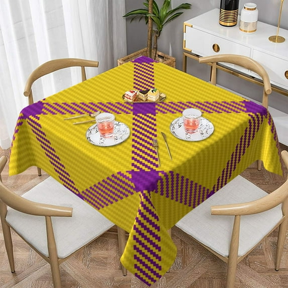 ZNDUO Square Waterproof Table Cloth, Washable Wrinkle Resistant Vintage Yellow Buffalo Plaid Pattern Polyester Table Cover, 60"x60"