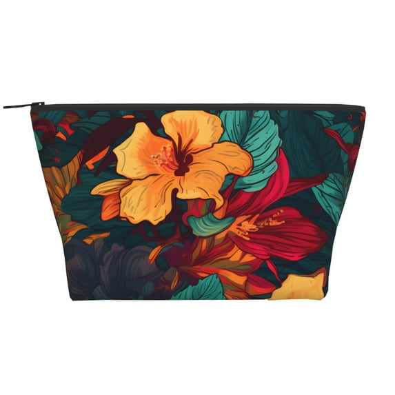 ZNDUO Travel Makeup Bag for Women Tropical Floral Patterns Toiletry Bag, Multifunctional Storage Bag Cosmetic Bag Make Up Organizer