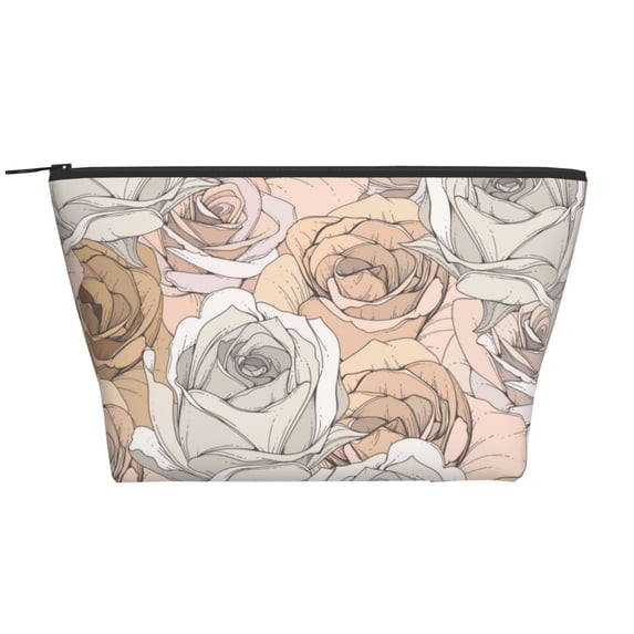 ZNDUO Travel Makeup Bag for Women Vintage Rose Floral Texture Toiletry Bag, Multifunctional Storage Bag Cosmetic Bag Make Up Organizer
