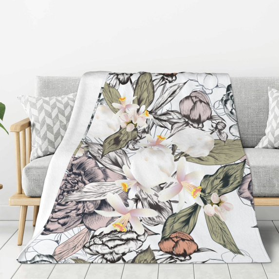 ZNDUO Watercolor Vintage Floral Doodle Art Pattern Pattern Thickening Blanket, Fluffy Soft Cozy Flannel Throw Blankets, 60"x50" Inches