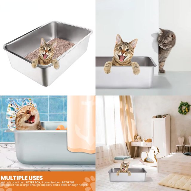 ZNGXYU Stainless Steel Cat Litter Box with High Sides NonStick