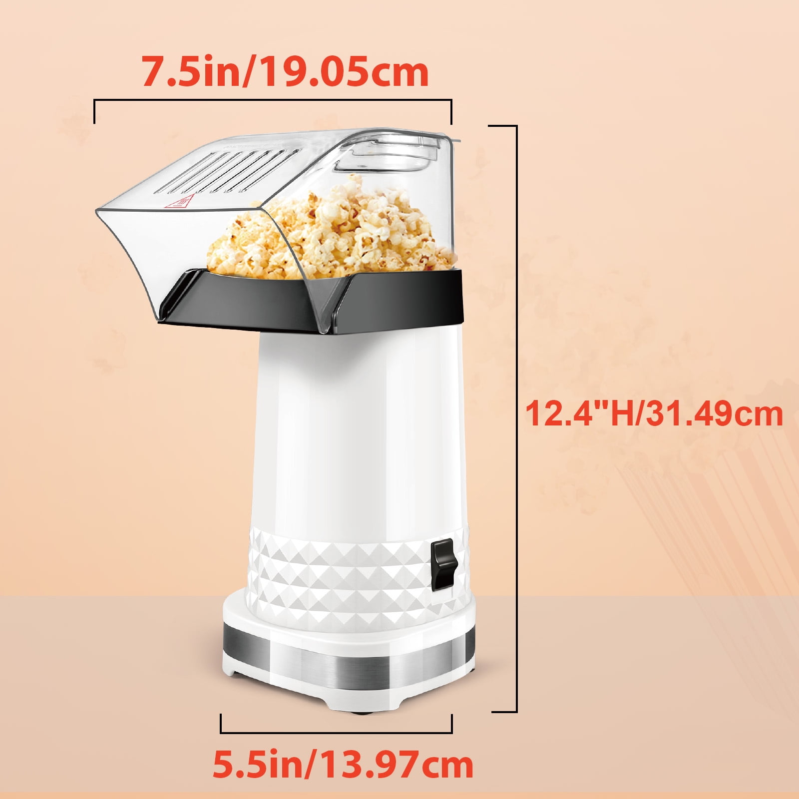 ZNGYXMN High Capacity Hot Air Popcorn Machine with 1200W Power Easy to