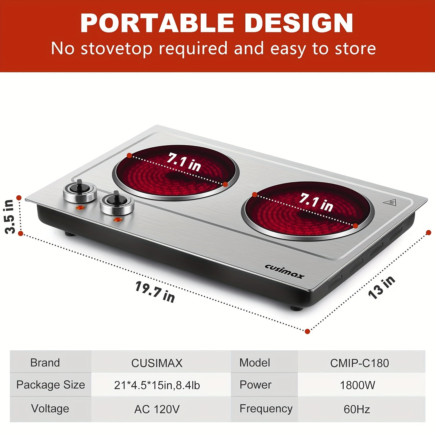 ZNGYXMN Upgraded 1800W Portable Infrared Ceramic Hot Plate for Cooking