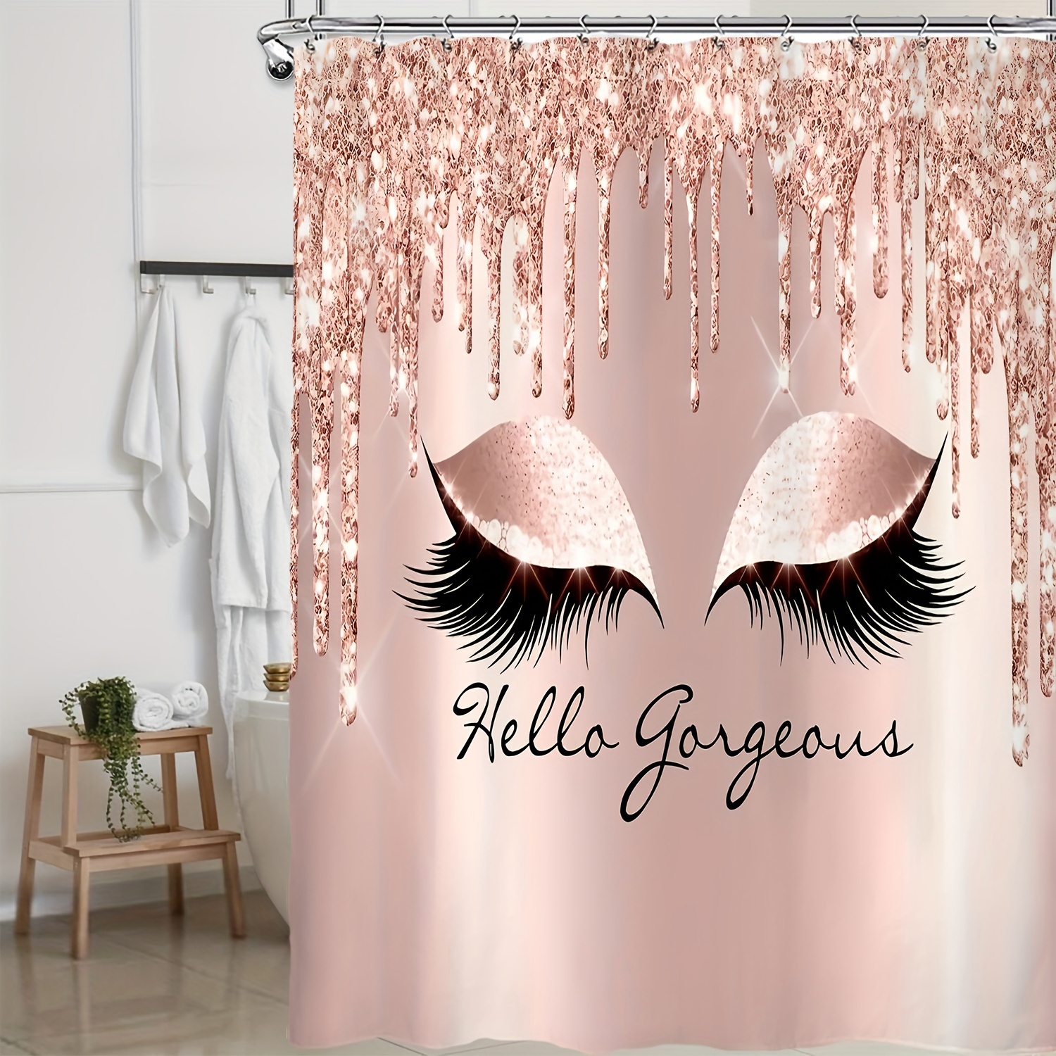 ZNGYXN 4pcs Pink Eyelash Shower Curtain Set Waterproof and Easyto