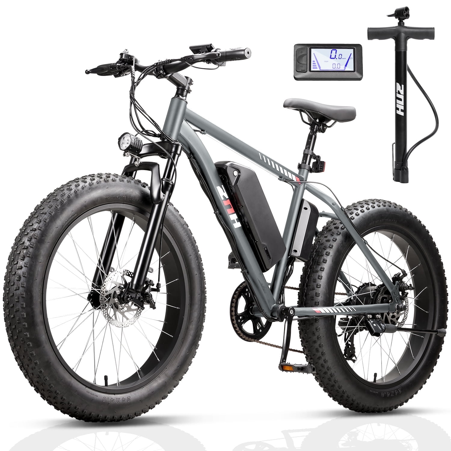 ZNH 1000w Peak Electric Bicycle for Adults w 48V 13Ah Removable Battery Up to 20mph，24”*4.0” Fat Tire Ebike for Snow & Beach，Electric Mountain Bike with 7 Speed，UL2849，Gray