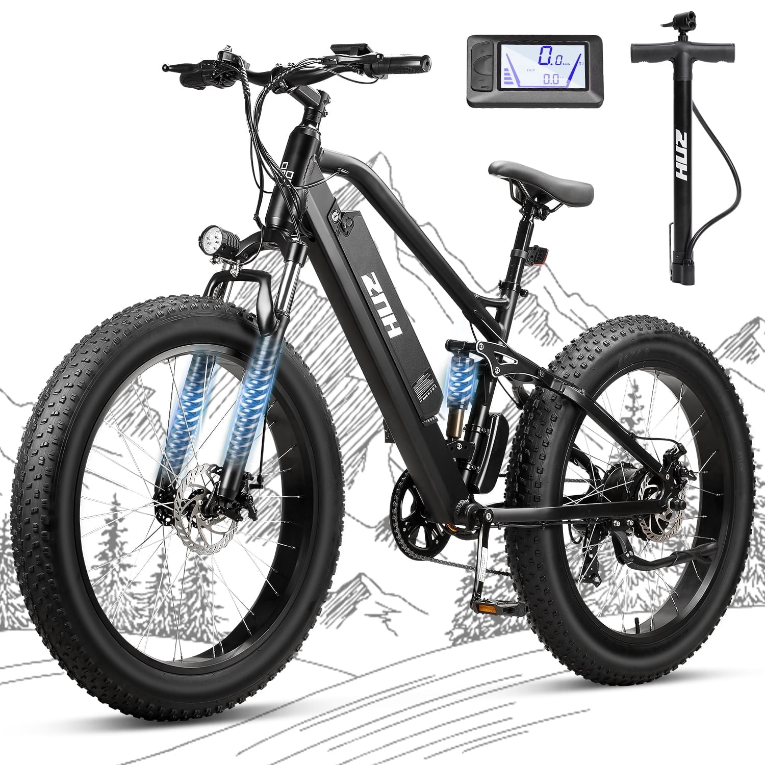 ZNH 1000W Fat Tire Electric Mountain Bike for Adults, Full Suspension 26*4 Off-Road Ebike with 48V 13Ah Removable Battery, UL2849 Certified, Black