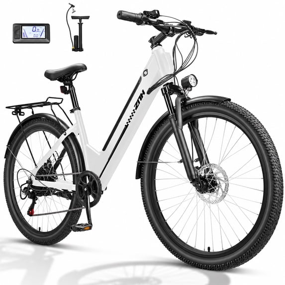 ZNH 750W Peak Adult Class 2 City Commuter Electric Bike, Ages 18+, 26" Recreational Ebike, 48V 13Ah (624Wh) Removable Lithium-ion Battery, 7-Speed, Up to 20MPH, UL2849 Certified, White