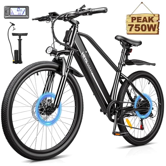 ZNH 750W Electric Bike for Adults Ebike，26'' Electric Mountain Bicycle w 48V 13Ah Removable Battery, Max 20mph, 7 Speed,UL2849 ,Black