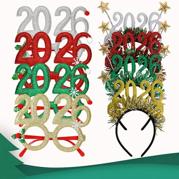 ZNNT 2026 New Year Party Glasses Lightweight Red Glitter Eyewear Frame with Snowflake Holly Decoration Festive Sequin Hair Hoop_Clearance_Eyewear Glasses