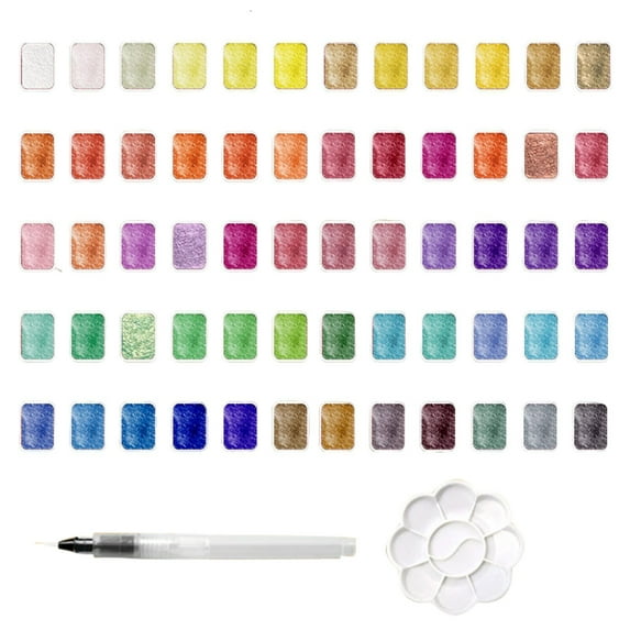ZNNT 24/36/48/60Pcs/Set Shifting Watercolor Paint Kit Metallic Forestry Painting Palette Portable Glitter Solid Paint Box Kids Adults Beginners Artists DIY Art Supplies_Clearance_Watercolor Paint