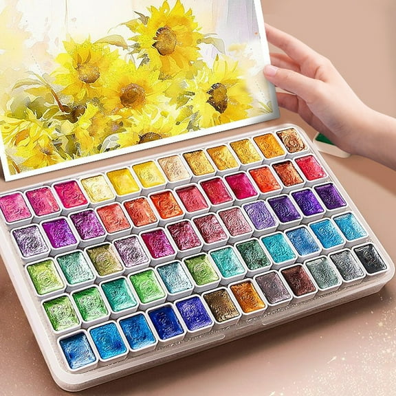 ZNNT 24/36/48/60Pcs/Set Shifting Watercolor Paint Kit Metallic Forestry Painting Palette Portable Glitter Solid Paint Box Kids Adults Beginners Artists DIY Art Supplies_Clearance_Watercolor Paint