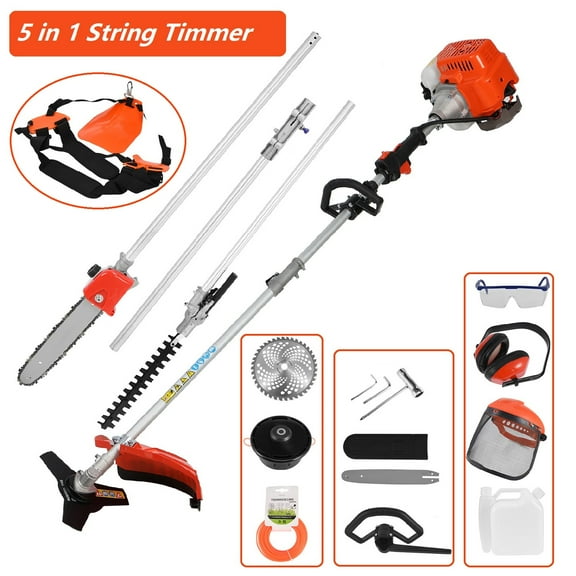 ZNNT 5 in 1 Multi-functional Trimming Tools, 52cc 2-Cycle Garden Tool System with Gas Hedge Trimmer, Weed Wacker, String Trimmer, Pole Saw and Brush Cutter, Orange