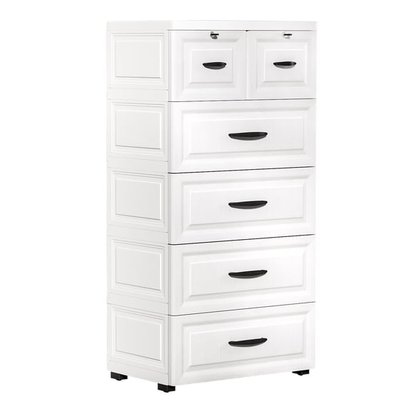 ZNNT 6 Drawers Plastic Dresser, Modern Storage Chest of Drawers with Wheels, Kid Dresser for Bedroom, White