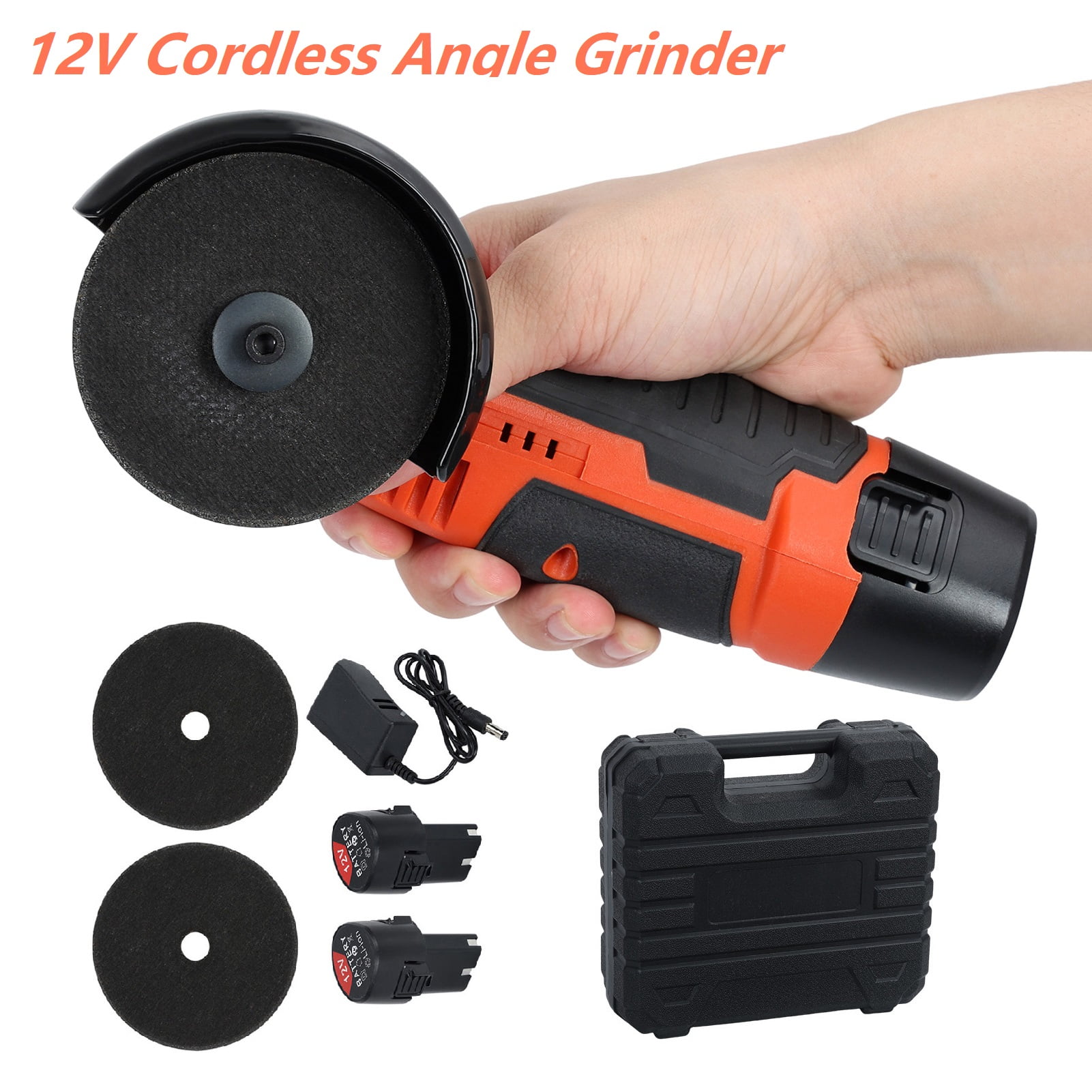 ZNNT Angle Grinder Cordless Grinder Tool Kit with 19500rpm Brushless Motor, 2 Cutting Discs, 2x12v 1.5Ah Batteries & 1 Charger, Orange