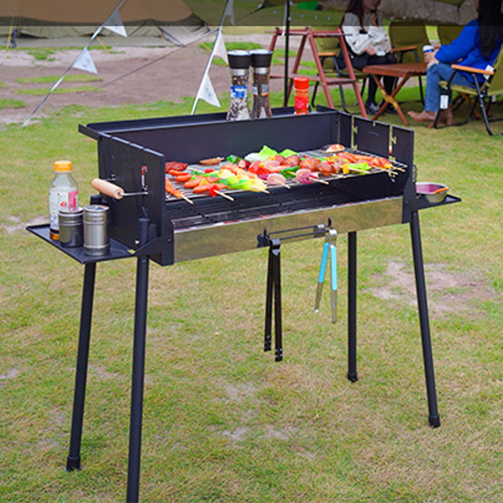 ZNNT BBQ Charcoal Grill Foldable Outdoor Barbecue Tool for Patio Backyard Black