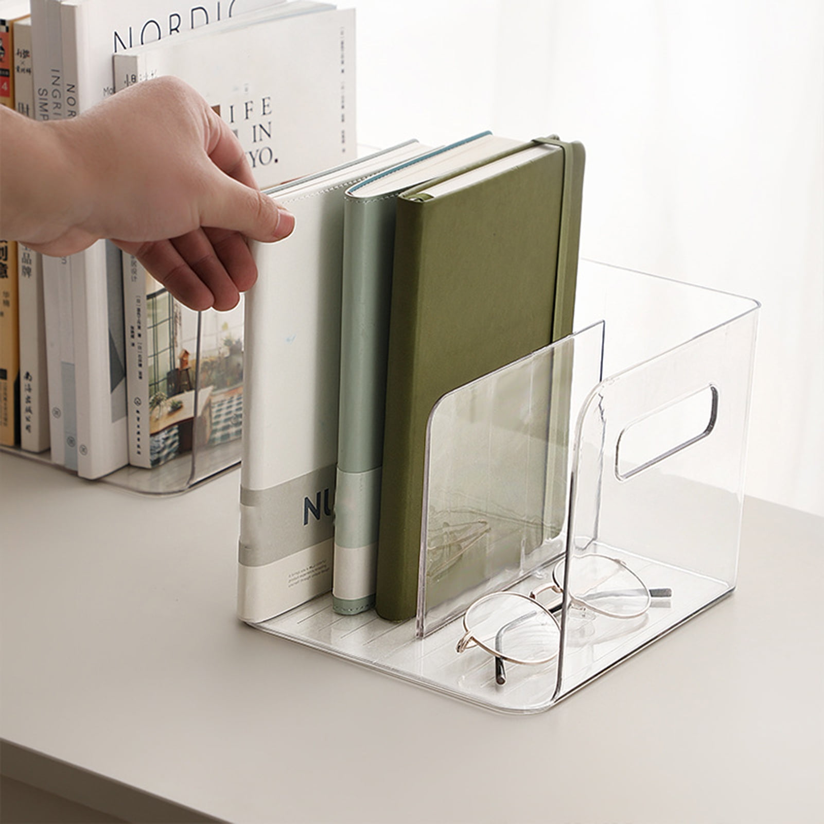 ZNNT Book Storage Rack Transparent Book Organizer with Partitions ...