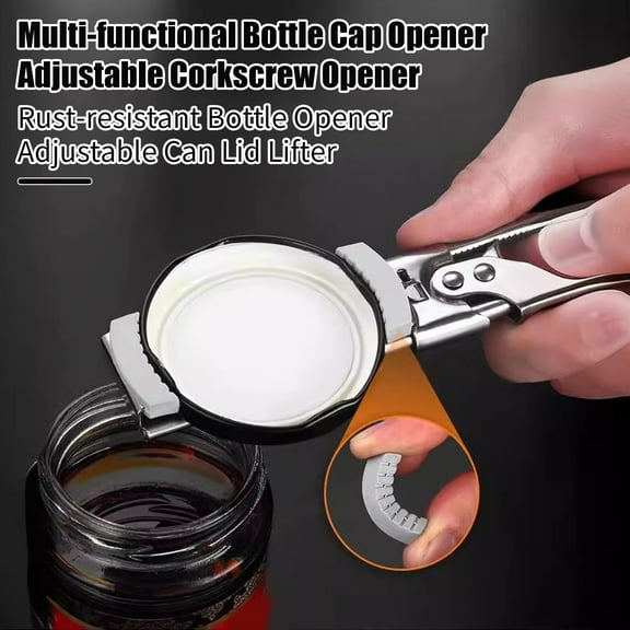 ZNNT Can Opener Adjustable Stainless Steel Bottle Opener Jar Lid Gripper Manual Corkscrew with Anti-Slip Pads Comfortable Handle Kitchen Tool_Clearance_Can Opener