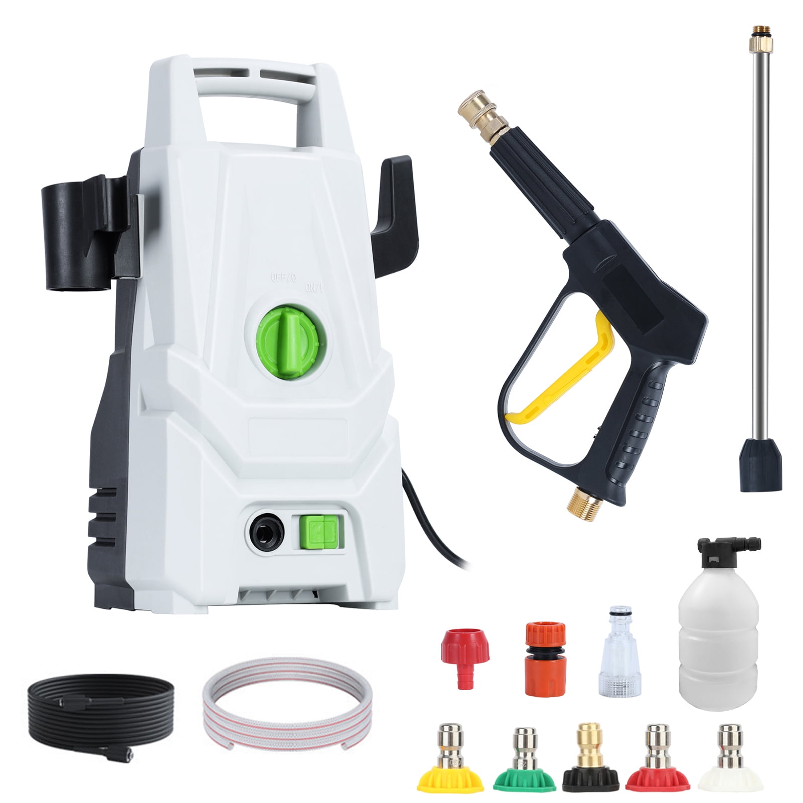 ZNNT Electric Pressure Washer, 1450 PSI, Max. 1.7 GPM Power Washer w/ Hose, 5 Nozzles, Foam Cannon, Portable to Clean Patios, Cars, Fences, Driveways