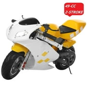 ZNNT Gas Mini Bike 49cc 2-Stroke Dirt Bike with Shocks, Headlight, Pull Start, Dual Disc Brakes, Max Load 170 lbs, Up to 20 Mph, Yellow White