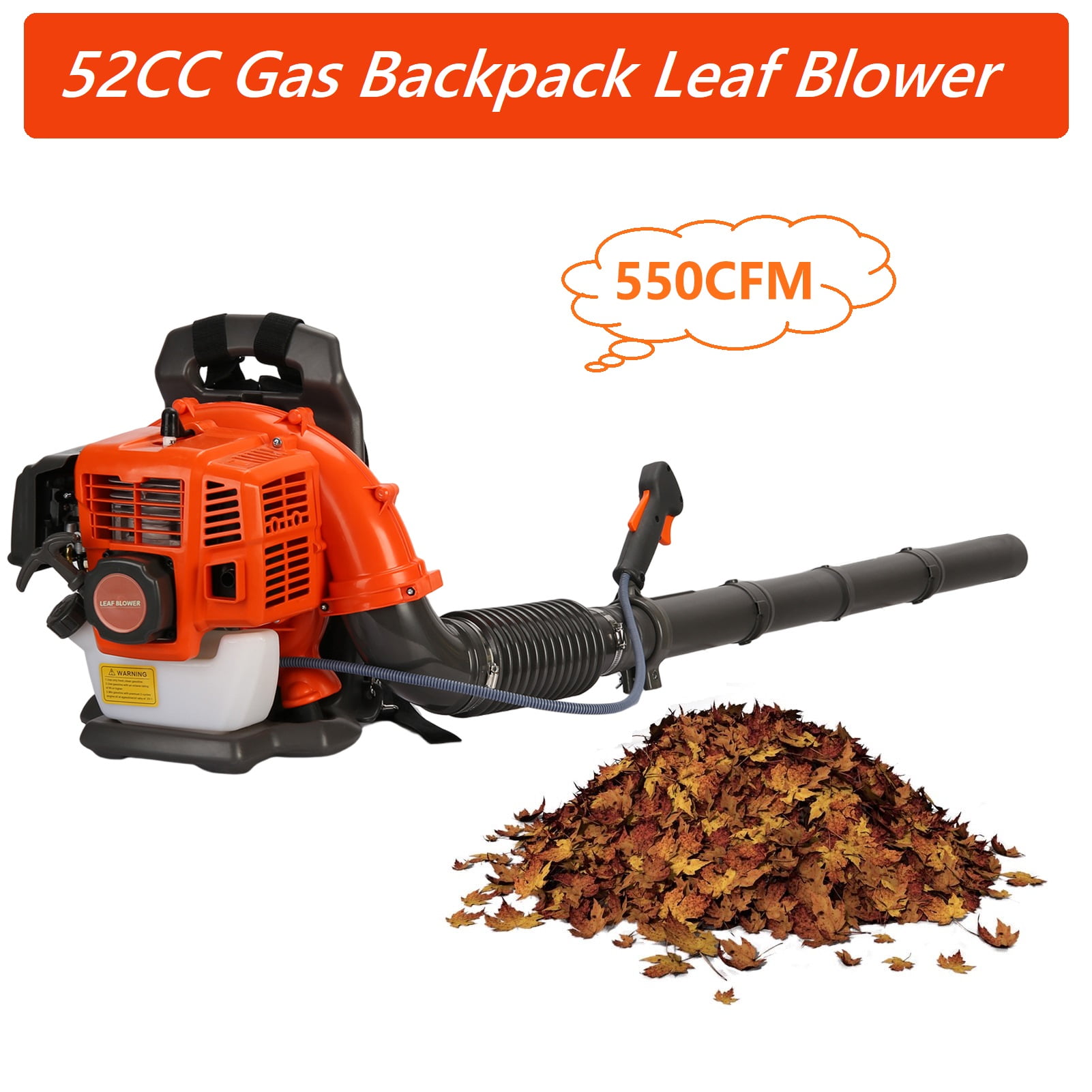ZNNT Leaf Blower with Backpack 52 2 Stroke Gas Leaf Blowers for Lawn Care up to 550 CFM Gas Powered Blower for Leaf Snow Dust Blowing Orange