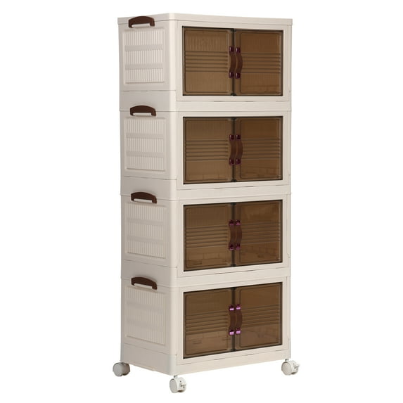 ZNNT Plastic Storage Bins 4-Tier Stackable Storage Containers with Wheels & Lid Folding Storage Boxes Closet Organizers and Storage for Home, Dorm