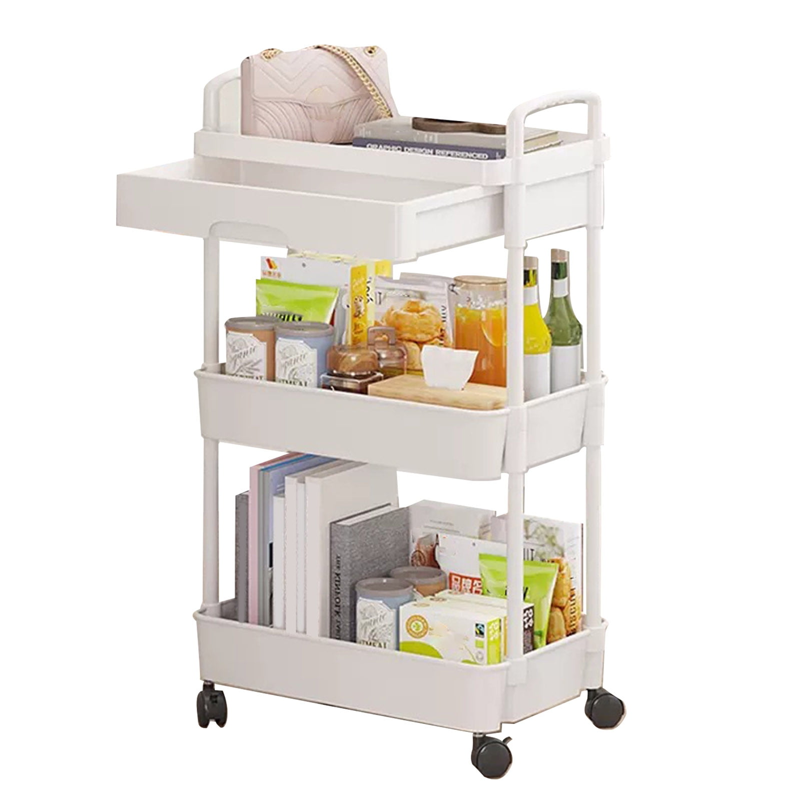 ZNNT Rolling Utility Cart Storage Rack with 360-Degree Swivel Wheels ...