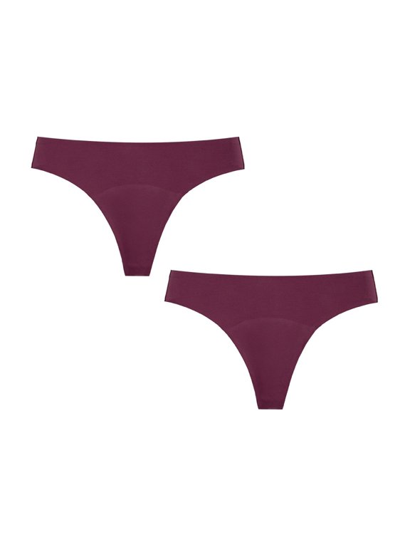2 Pack Seamless Menstrual Thong Panties for Women, Plus‑Size 4‑Layer Leak‑Resistant Period Underwear for Workout XS