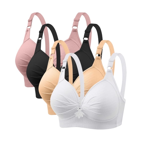 ZNQHFRE 4 Pack Women’s Wireless Bra, Plus‑Size V‑Neck Bralette Set, Full Coverage Liftting Breathable Bra Multicolor L