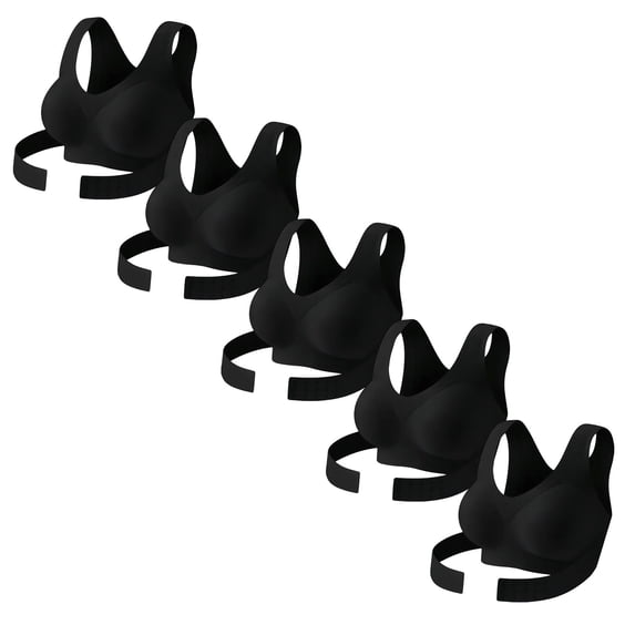 ZNQHFRE 5 Pack Front Closure Wireless Corrective Support Bra For Women, Breathable Back Support Shaping Bra For Daily & Workout Black 2XL
