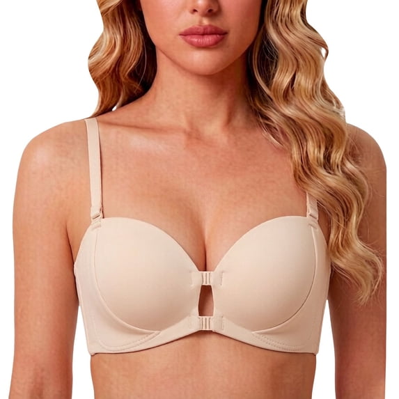 ZNQHFRE Front Closure Strapless Bra with Removable Strap, No Underwire Push Up Bra for Women Small Breast