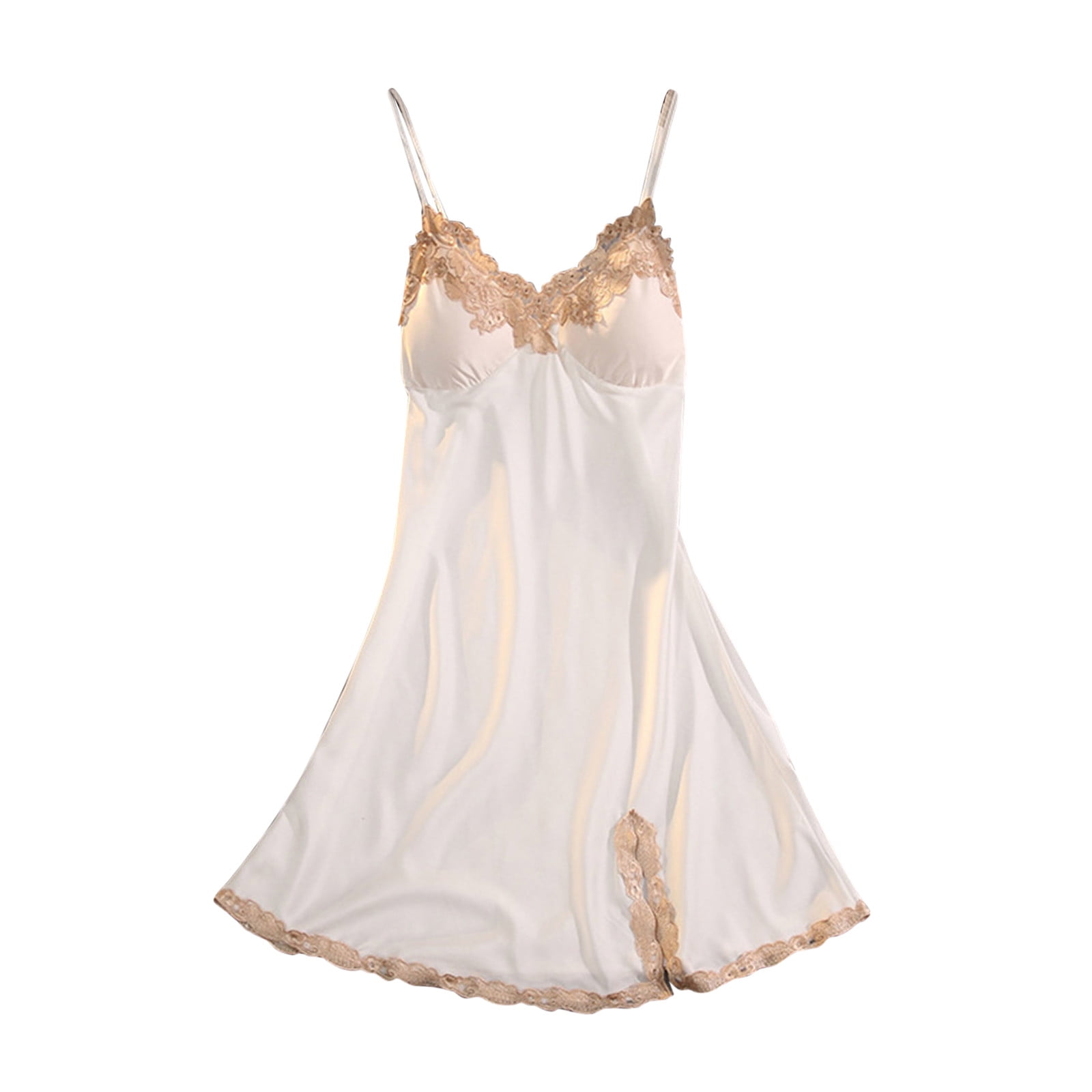 ZNQHFRE Lingerie for Women Sexy Nightgowns Lace V Neck Chemise Bulit-in ...