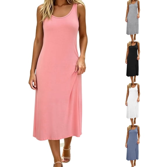ZNQHFRE Nightgown for Womens Sleeveless Crew Neck Loose Nightdress Sleepwear Comfy Night Gowns