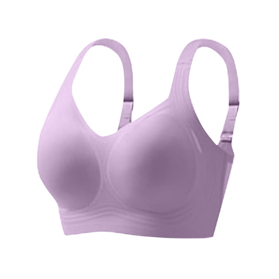 ZNQHFRE Plus Size Wireless Support Bra Full Coverage Back Smoothing Comfort No Underwear For Older & Fuller Figures Purple XL