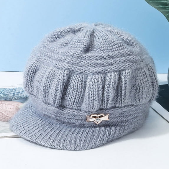 ZNQHFRE Winter Warm Knitted Hat For Ladies, Stretchy Ear‑Cover Fashion Knit Cap With Visor For Cold‑Weather
