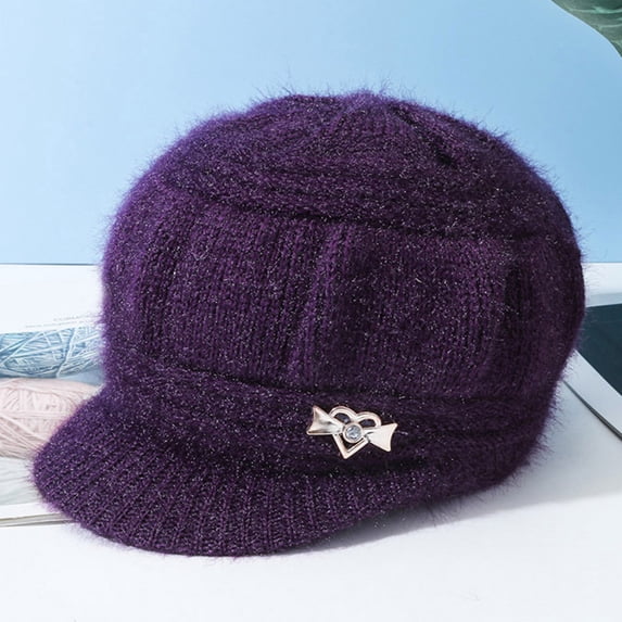 ZNQHFRE Winter Warm Knitted Hat For Ladies, Stretchy Ear‑Cover Fashion Knit Cap With Visor For Cold‑Weather