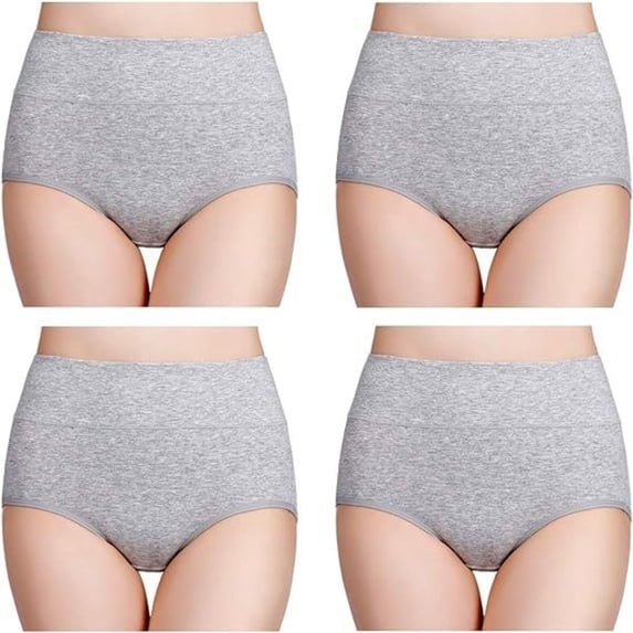 ZNQHFRE Women 4 Pcs Panties Plus Size Pure Cotton Briefs, Soft Full Coverage Daily Underwear Light Ashy S