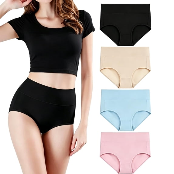 ZNQHFRE Women 4 Pcs Panties Plus Size Pure Cotton Briefs, Soft Full Coverage Daily Underwear Light Pink 4XL