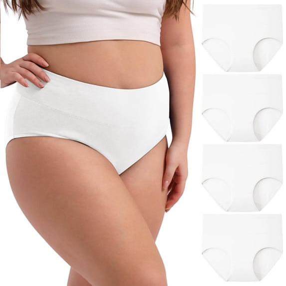 ZNQHFRE Women 4 Pcs Panties Plus Size Pure Cotton Briefs, Soft Full Coverage Daily Underwear White 4XL