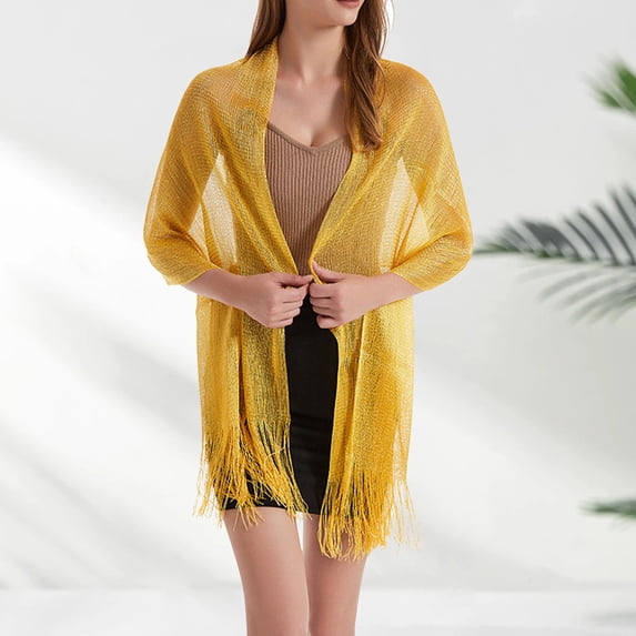 ZNQHFRE Women Faux Silk Lightweight Multi‑Purpose Shawl Head Wrap Scarf Yellow One Size