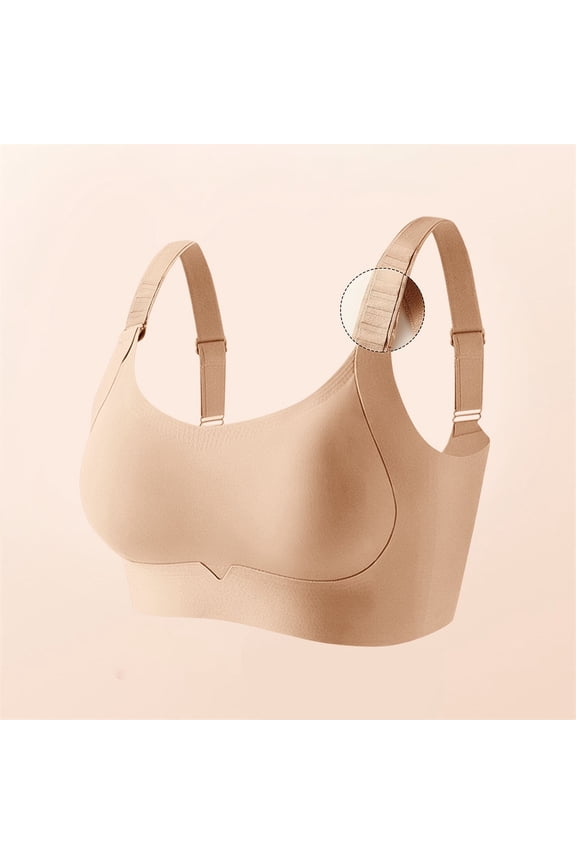 Women Full Coverage Wireless 4 Level Adjustable Lifting Minimizer Vest Bra Khaki M