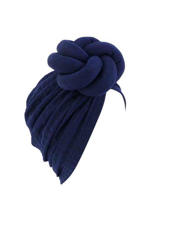 Women Knotted Pre‑Tied Turban Hat Soft Stretch Head Wrap Cap Navy